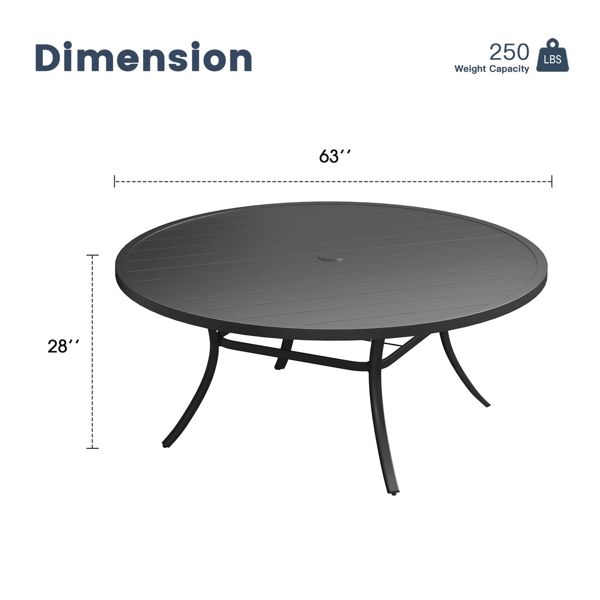 63" Round Metal Outdoor Dining Table for 10 People - Adjustable Umbrella Hole - 5 Colors