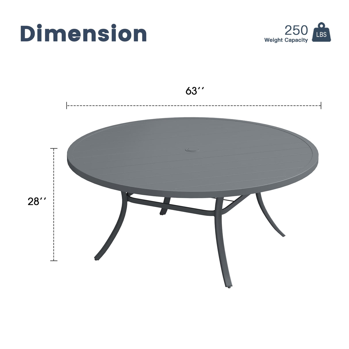 63" Round Metal Outdoor Dining Table for 10 People - Adjustable Umbrella Hole - 5 Colors