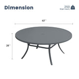 63" Round Metal Outdoor Dining Table for 10 People - Adjustable Umbrella Hole - 5 Colors