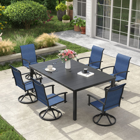 Vicllax 7 pcs Outdoor Dining Set,  Rectangular Metal Table and 6 Textilene Swivel Dining Chairs