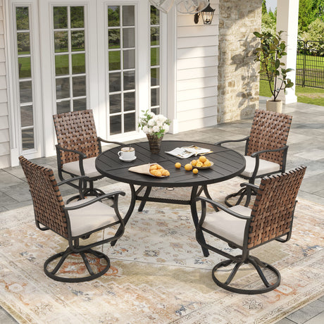 Vicllax 5 PCS Patio Dining Table Set, 41"/ 47" Round Metal Table and Sienna Swivel Chairs
