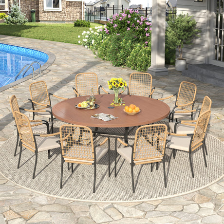 Vicllax 11-Piece Outdoor Dining Set, 63” Round Metal Table and Solana Stackable Chair