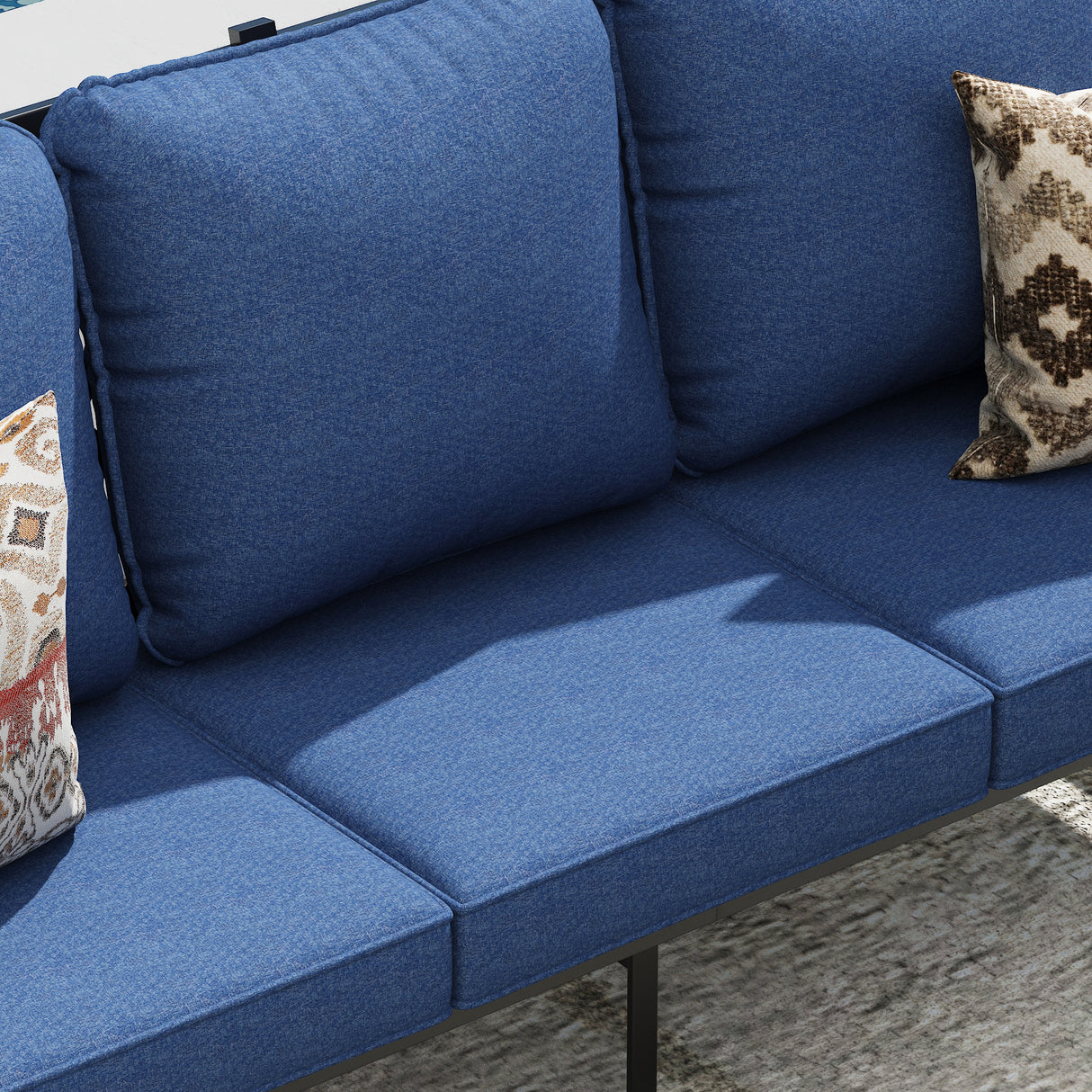 Vicllax 4-Piece Outdoor Patio Conversation Sofa Set, With Metal Rectangular Fire Pit Table (Blue)