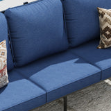 Vicllax 4-Piece Outdoor Patio Conversation Sofa Set, With Metal Rectangular Fire Pit Table (Blue)