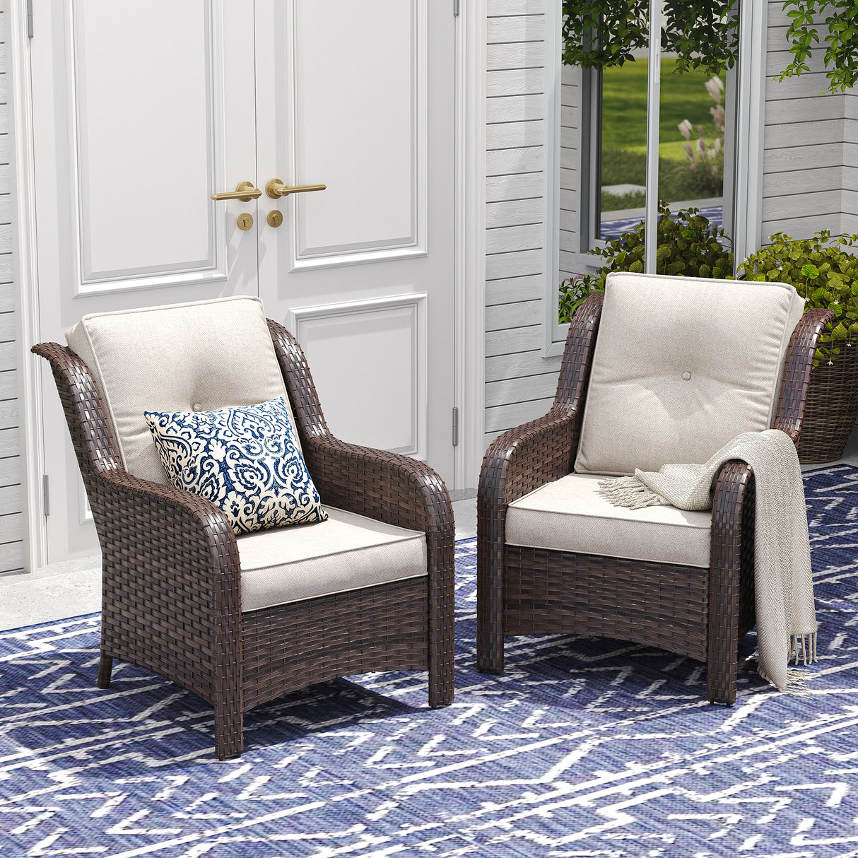 Vicllax Patio Wicker Oasis Lounge Sofa, Single Chair Set of 2