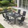 Vicllax 7 pcs Outdoor Dining Set,  Rectangular Metal Table and 6 Textilene Swivel Dining Chairs