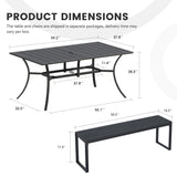 Vicllax 3 Pieces Outdoor Patio Dining Set, Curved Dining Table and Benches
