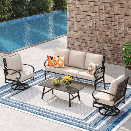 Vicllax Patio Conversation Set with Cushioned Sofa Chairs, Ottomans and Coffee Table(Beige or Navy Blue)