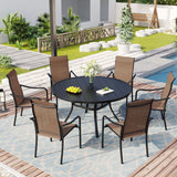 Vicllax 5 Pcs Outdoor Dining Set with 40.6" Round Metal Table and High Back Stackable Chair