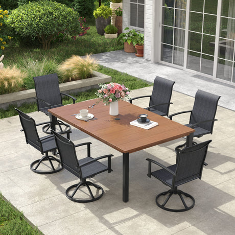 Vicllax 7 pcs Outdoor Dining Set,  Rectangular Metal Table and 6 Textilene Swivel Dining Chairs