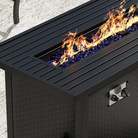 Vicllax Outdoor Patio Conversation Sofa Set with Cushioned Sofa Chairs, Ottomans and Metal Rectangular Fire Pit, Blue