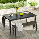 Vicllax Juego de banco y mesa de comedor rectangular de metal para exterior, 3 piezas