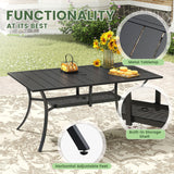 Vicllax Outdoor Dining Table for 6, Patio Metal Curved Steel Slat Table with Umbrella Hole