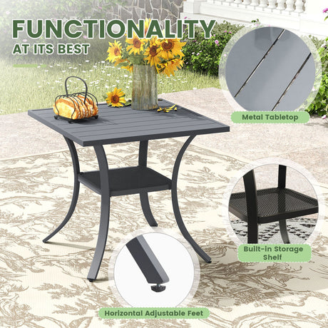 Vicllax 3 Pcs Outdoor Dining Set, 27.6" Square Bar Table and 2 Swivel Chairs