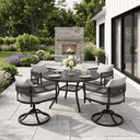 VICLLAX Round Patio Dining Set of 4 with Aria Woven Rope Swivel Chairs, 40.2" / 47.2"