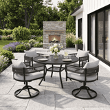 VICLLAX Round Patio Dining Set of 4 with Aria Woven Rope Swivel Chairs, 40.2" / 47.2"