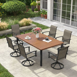 Vicllax 7 pcs Outdoor Dining Set,  Rectangular Metal Table and 6 Textilene Swivel Dining Chairs