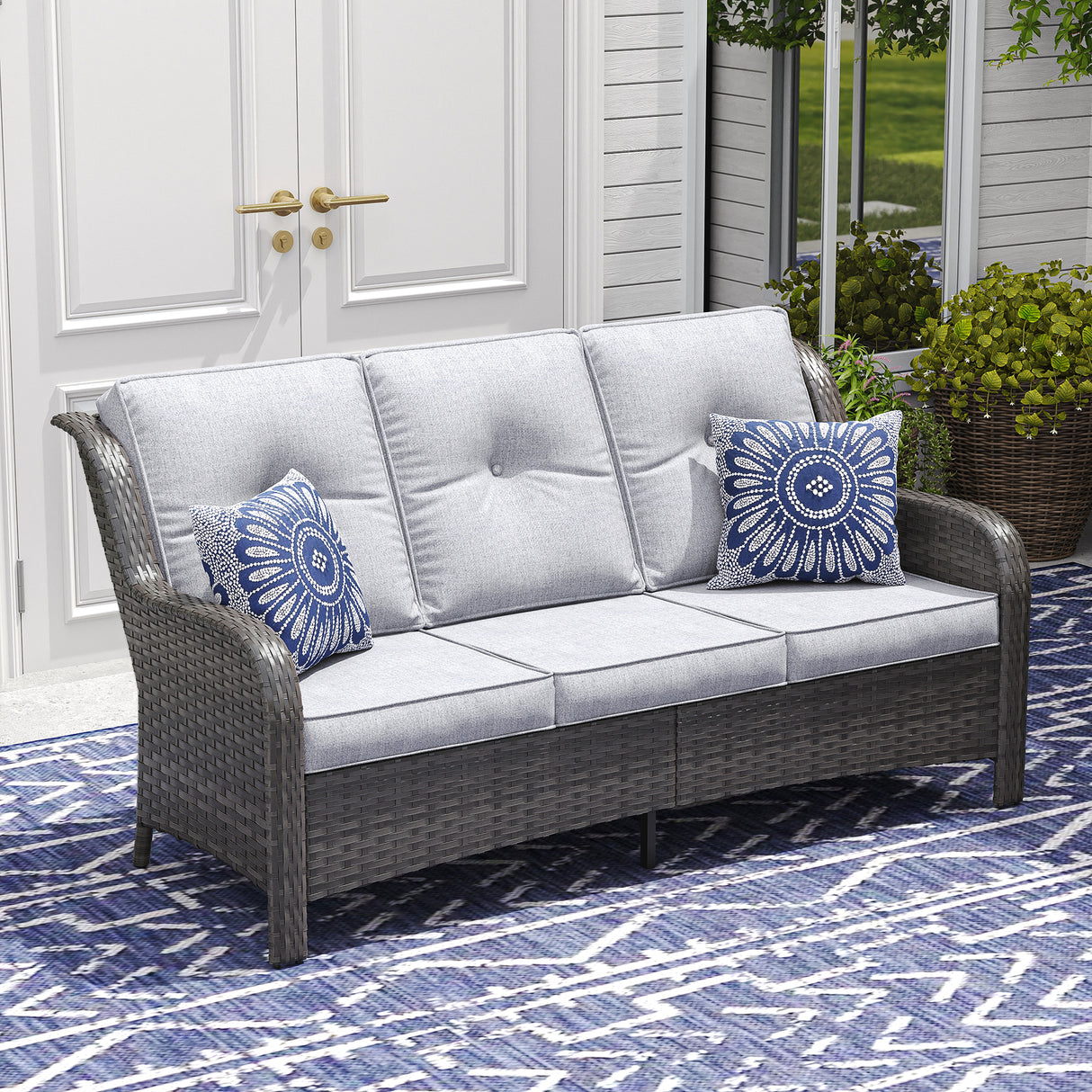 Vicllax Patio Wicker Oasis Lounge Sofa, 3-Seater Sofa