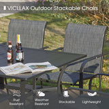 Vicllax 7 Pieces Outdoor Dining Set with Curved Dining Table and Stackable Sling Chair