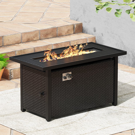 Vicllax Outdoor Patio Conversation Sofa Set with Cushioned Sofa Chairs, Ottomans and Metal Rectangular Fire Pit, Blue