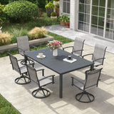 Vicllax 7 pcs Outdoor Dining Set,  Rectangular Metal Table and 6 Textilene Swivel Dining Chairs
