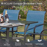 Vicllax 7 Pieces Outdoor Dining Set with Curved Dining Table and Stackable Sling Chair