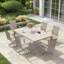 Vicllax 7 pcs Outdoor Dining Set,  Rectangular Metal Table and 6 Textilene Swivel Dining Chairs