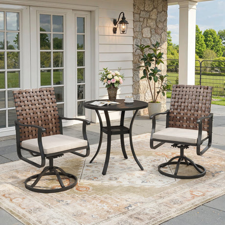 Vicllax 3-Piece Patio Bistro Set, Sierra/Sienna Swivel Chair and 27.6" Metal Round Table