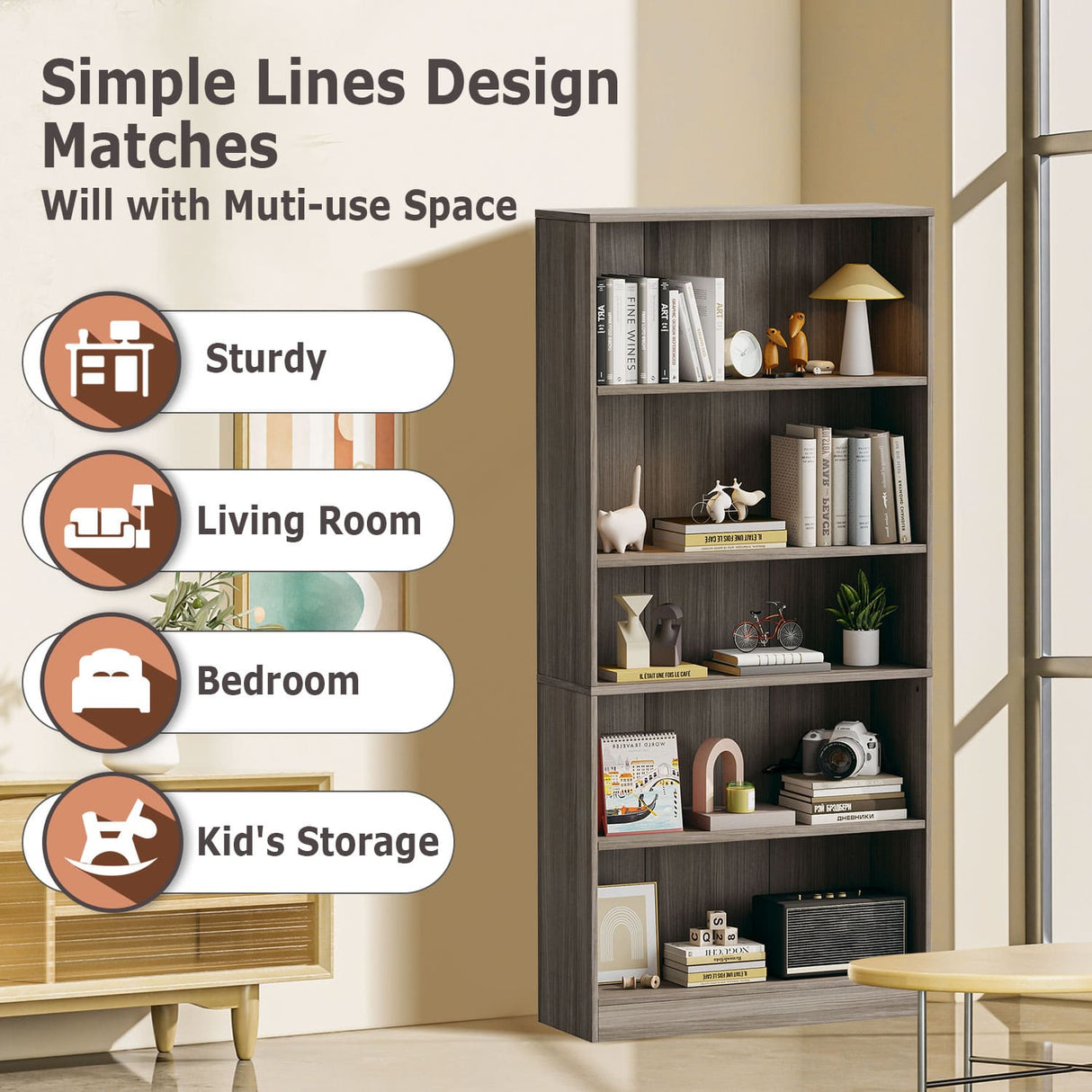 Vicllax Wooden Bookcase, 3/4/5 Shelf Display Open Bookshelves for Home Office