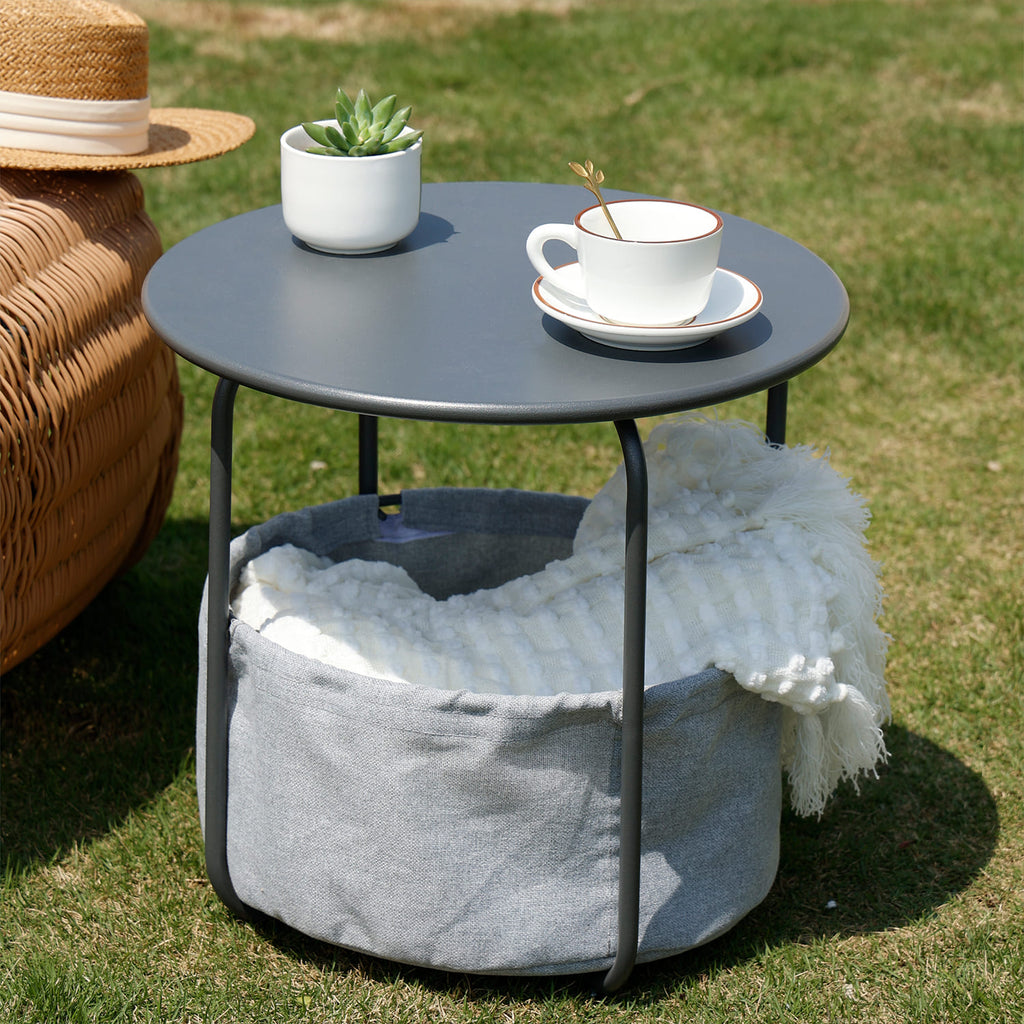 outdoor side table round with storage balack grey navy wthite small end accent table