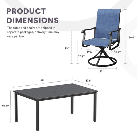 Vicllax 7 Pieces Outdoor Dining Set with Rectangular Dining Table and Swivel Chairs
