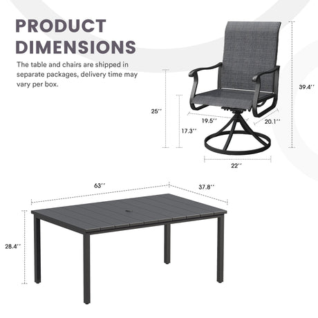 Vicllax 7 Pieces Outdoor Dining Set with Rectangular Dining Table and Swivel Chairs
