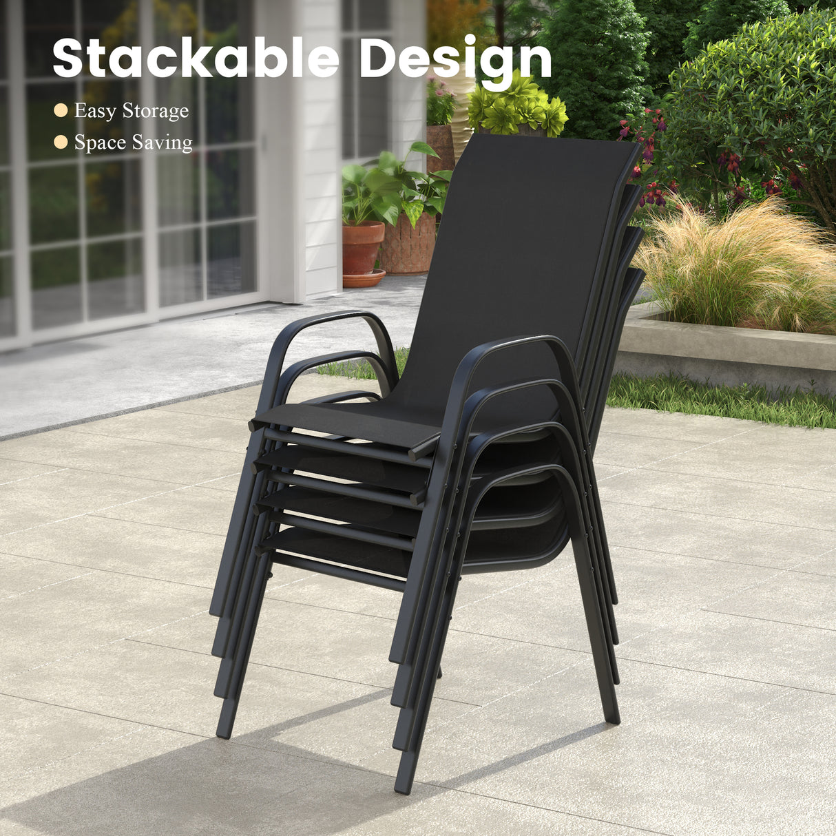 Vicllax 11 PCS Patio Dining Table Set, 60" Round Metal Table and Horizon Stackable Chair