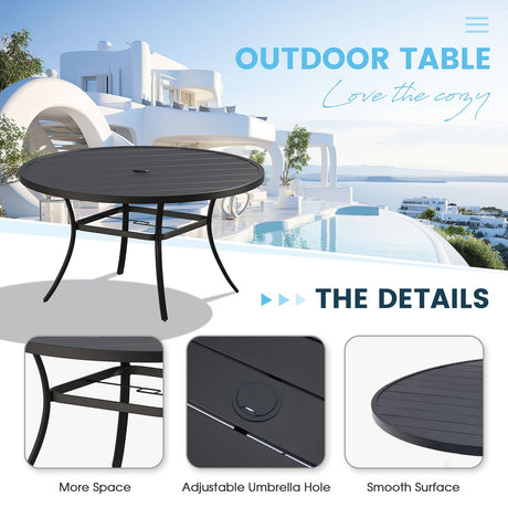 Vicllax Juego de comedor para exterior de 7 piezas con mesa redonda de metal de 48" y sillas con apoyabrazos