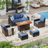 Vicllax Versatile Wicker Patio Set: 6 Pieces with Fire Table and Ottoman