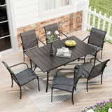 Vicllax 7 Pieces Outdoor Dining Set with Curved Dining Table and Stackable Sling Chair