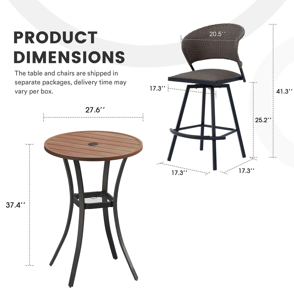 Vicllax 3/5 PCS Outdoor Swivel Bar Set, Patio Wicker Bar Chairs and Round Bar Table