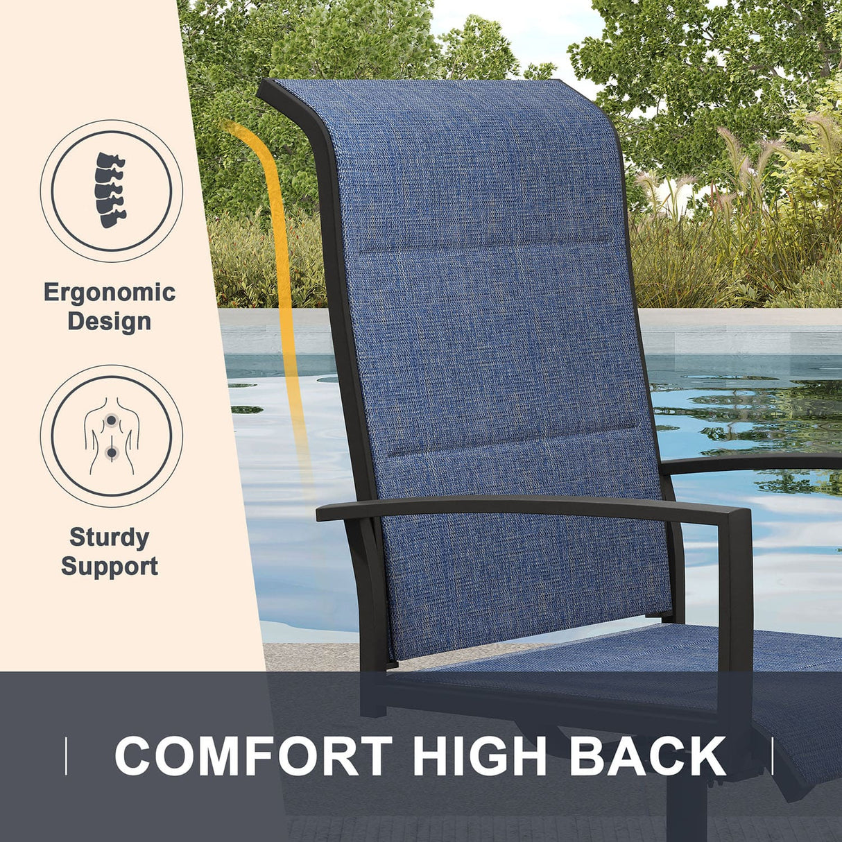 Vicllax 5 Pieces Outdoor Dining Set with Square Table and Padded Swivel Chairs