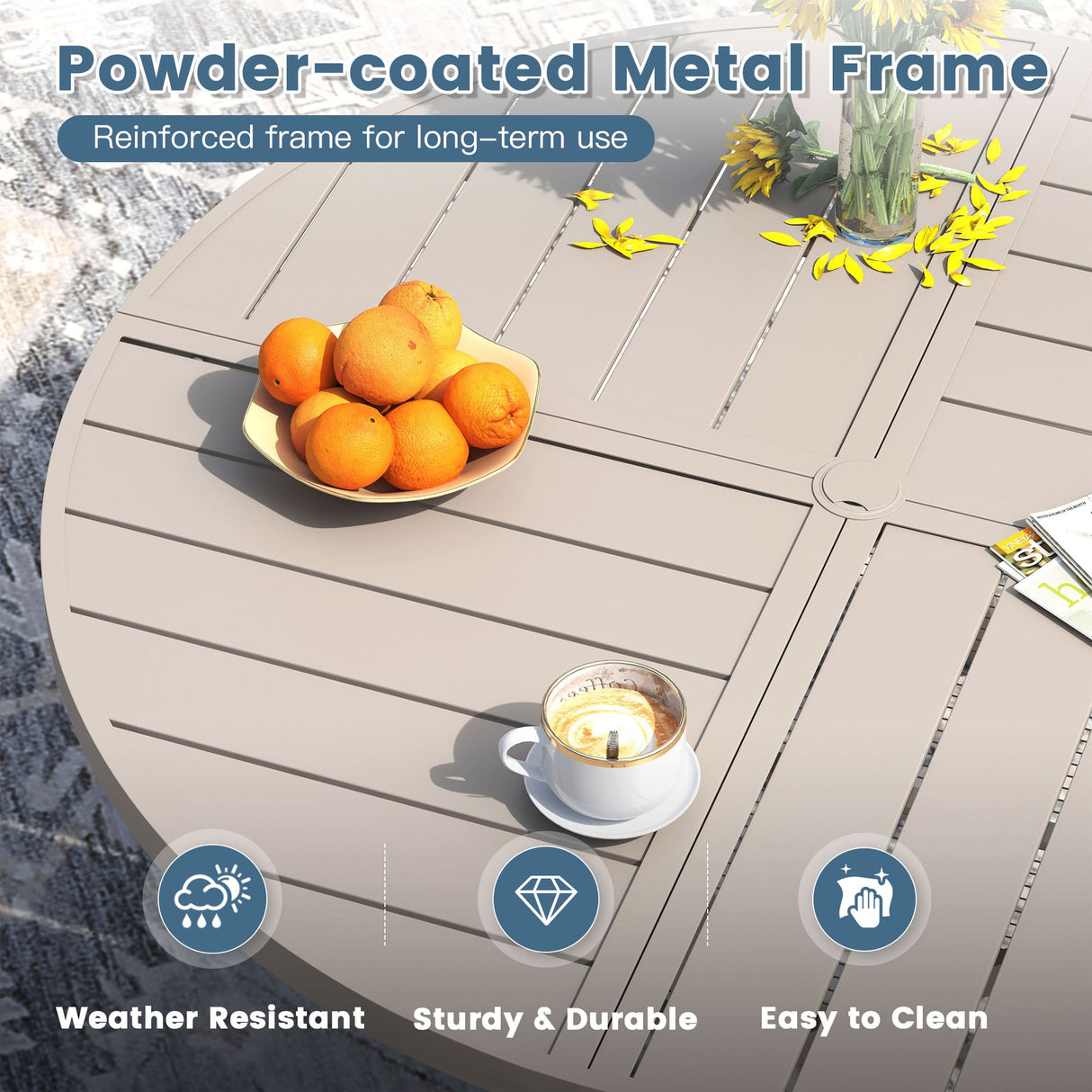 Vicllax Round Patio Dining Table for 10,  63" Outdoor Large Metal Table