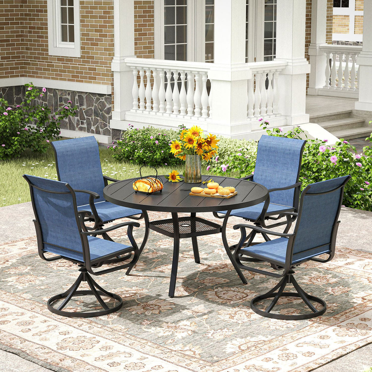 Vicllax 5/7 Pieces Outdoor Dining Set, Metal Round Dining Table and Premium Swivel Chairs