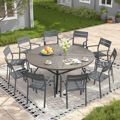 Vicllax Mesa redonda para patio de 42" con estante de almacenamiento y orificio para sombrilla ajustable 