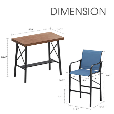 Vicllax Bar Table Set for 2, 3 Pcs Wooden-Like Table and Stools with Backrest and armrests, for Nook Balcony