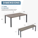 Vicllax 3-Piece Rectangular Metal Outdoor Dining Table and Bench Set