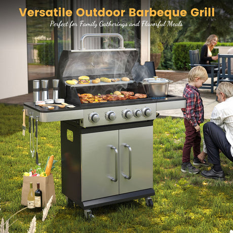 Vicllax BBQ Propane Gas Grill, Freestanding Grill Cart with Wheels