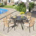 Vicllax 5 PCS Patio Dining Table Set, 41" Round Metal Table with Shelf and Solana Stackable Chair