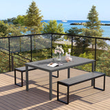 Vicllax 3-Piece Rectangular Metal Outdoor Dining Table and Bench Set