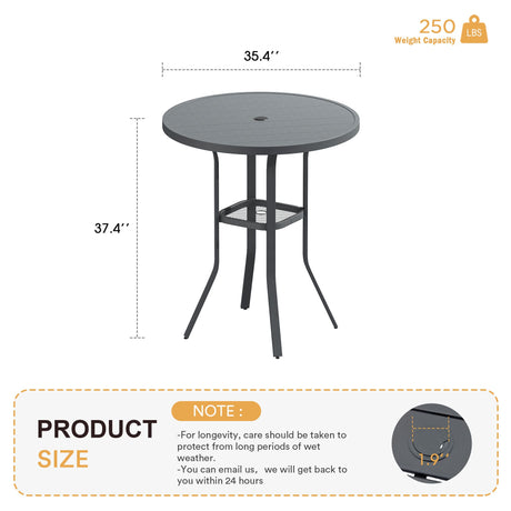 Vicllax Mesa de bar redonda para patio al aire libre de 37" con orificio para sombrilla