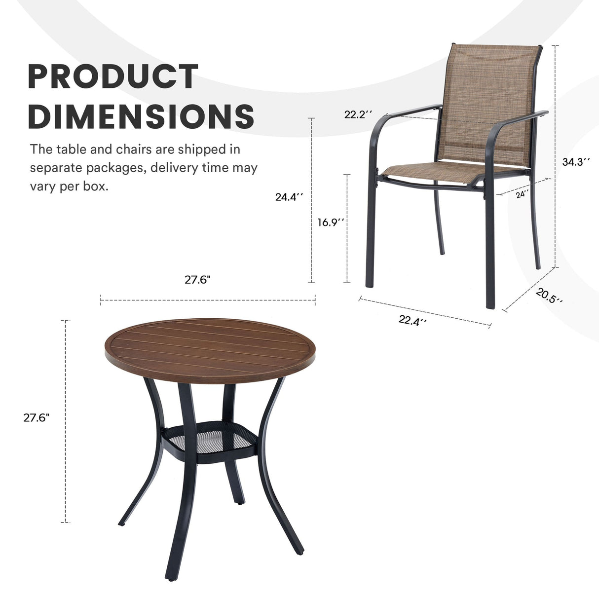 Vicllax 3-Piece Patio Bistro Set, Outdoor Stackable Sling Chairs and Metal Round Table