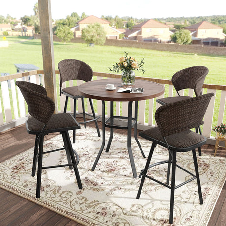 Vicllax 3/5 PCS Outdoor Swivel Bar Set, Patio Wicker Bar Chairs and Round Bar Table