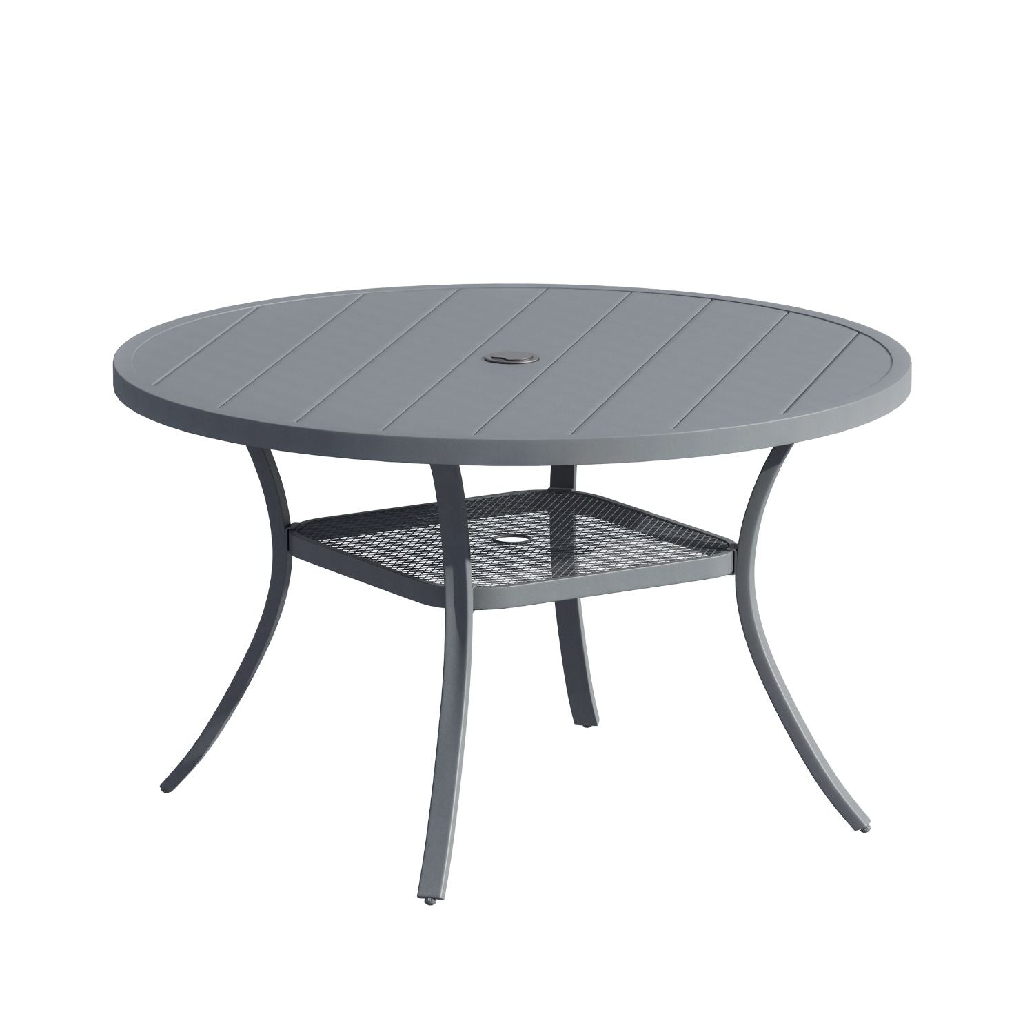 Vicllax 48" Outdoor Round Metal Dining Table with Umbrella Hole and Shelf